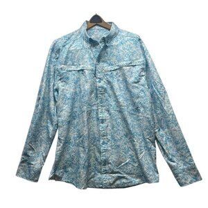 Silver Bait Long Sleeve Button Up Vented Fishing Shirt L Blue With Anchors